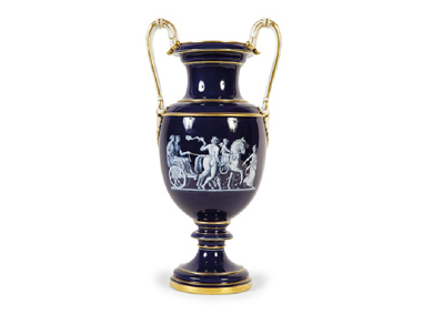 A rare 19th century Meissen Limoges-style en grisaille enamelled porcelain amphora shaped vase - Sold for €5,200