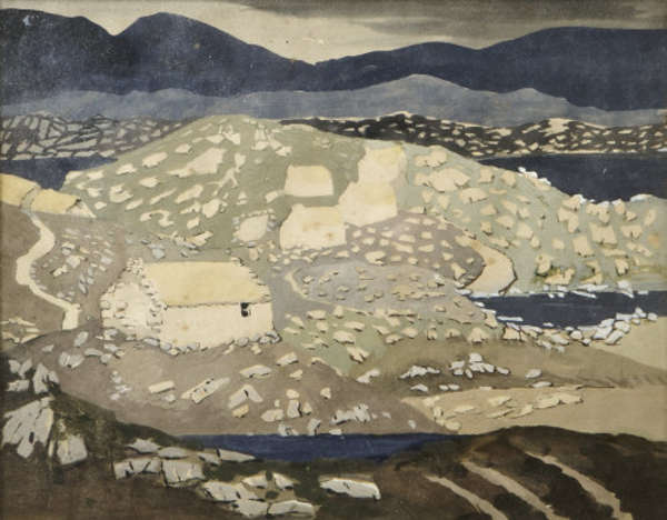 Caroline Scally(1886-1973) Cottages, Co.Kerry Wate..., Fine Irish Art at Adams Auctioneers