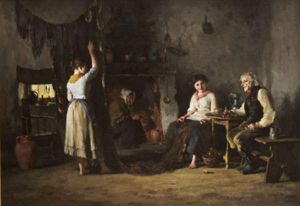 HOWARD HELMICK (1845-1907) Mending the Nets Oil on..., Fine Irish Art at Adams Auctioneers