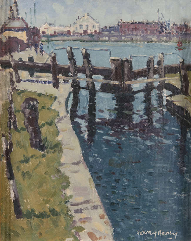 Henry Healy RHA (1909-1982)	
Canal Lock	
Oil on bo..., Fine Irish Art at Adams Auctioneers