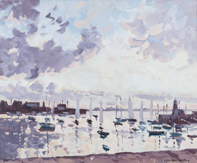 Henry Healy RHA (1909-1982)
Howth Harbour
Oil on b..., Fine Irish Art at Adams Auctioneers