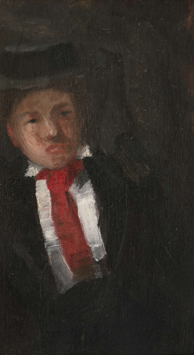Sarah Purser HRHA (1848-1943)
The Red Tie
Oil on b..., Fine Irish Art at Adams Auctioneers