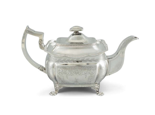 A GEORGE III IRISH SILVER TEA POT,

Dublin 1816,..., Fine Irish Art at Adams Auctioneers