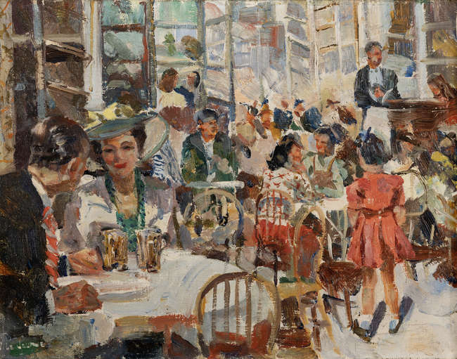 James le Jeune RHA (1910-1983) 
Le Touquet Café ..., Fine Irish Art at Adams Auctioneers