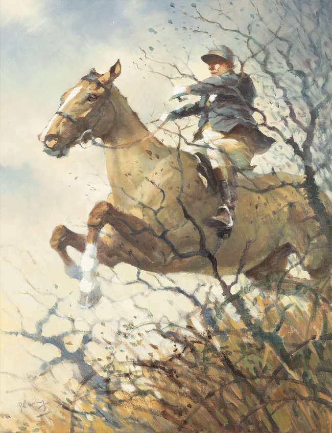 Peter Curling (b.1955)
Jumping the Ditch
Oil on ..., Fine Irish Art at Adams Auctioneers