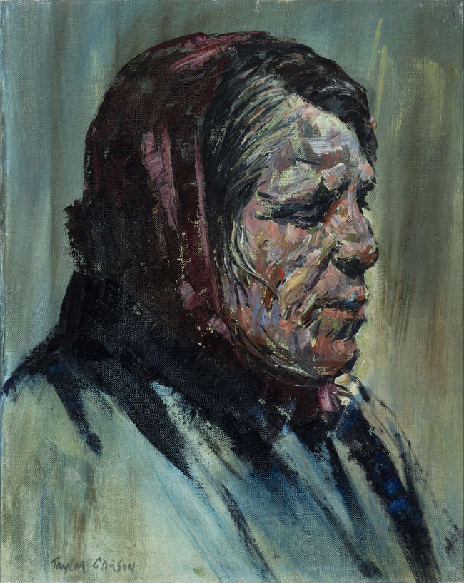 Robert Taylor Carson HRUA 
Donegal Woman 
Oil on..., Fine Irish Art at Adams Auctioneers