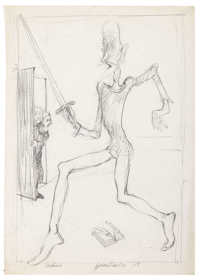 Brian Bourke HRHA (b.1936) 
Don Quixote 
Pencil ..., Fine Irish Art at Adams Auctioneers