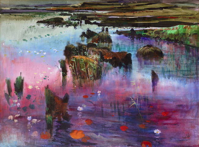 Kenneth Webb FRSA (b.1927) 
Sunset Bog 
Oil on c..., Fine Irish Art at Adams Auctioneers