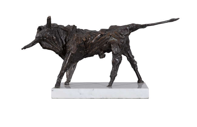John Behan RHA (b.1938) 
Bull 
Bronze, 40 x 17cm..., Fine Irish Art at Adams Auctioneers