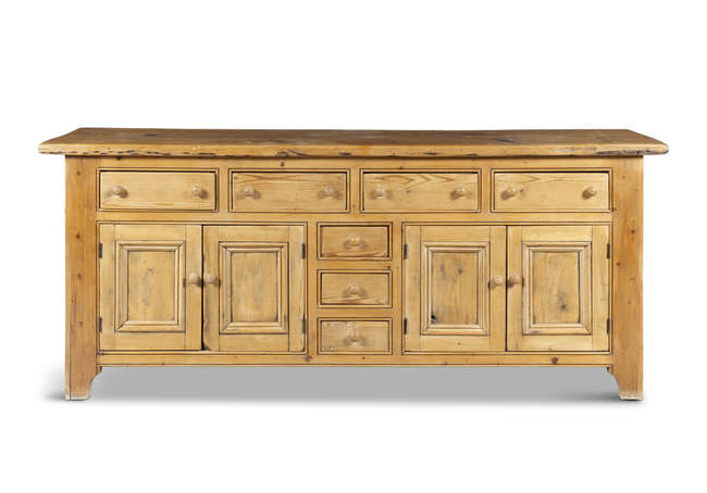 A PINE DRESSER BASE,

fitted with four drawers a..., Fine Irish Art at Adams Auctioneers