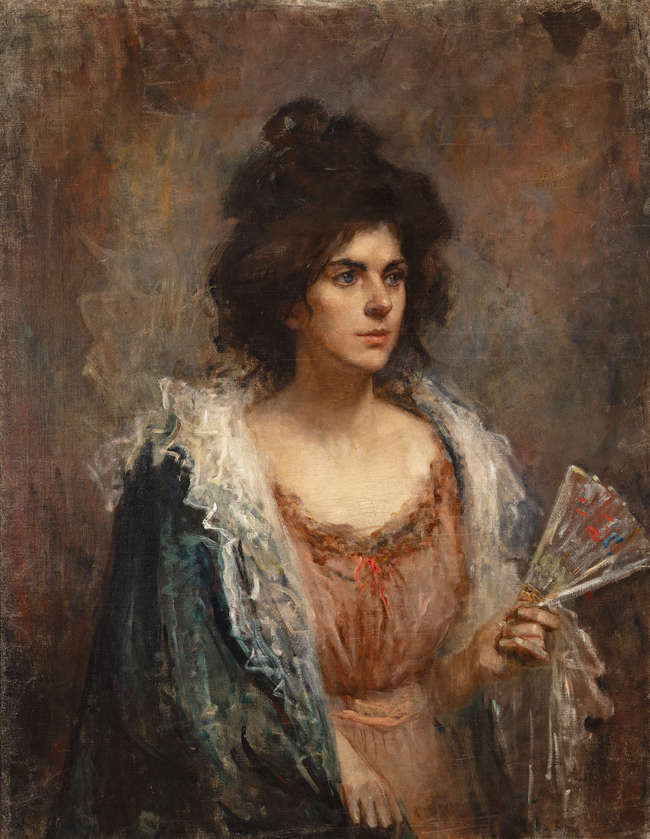 Sarah Purser (1848–1943) 
Woman with Fan
Oil o..., Fine Irish Art at Adams Auctioneers