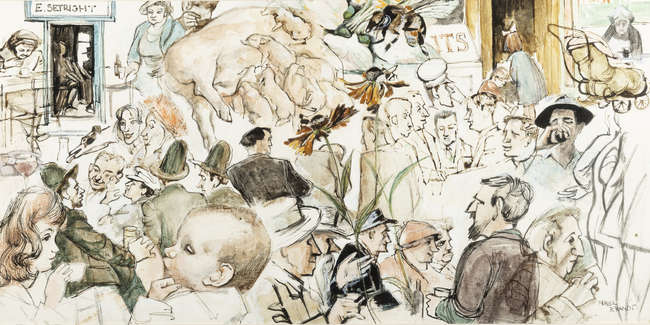 Muriel Brandt RHA (1909-1981) 
The Drinkers 
Pen..., Fine Irish Art at Adams Auctioneers