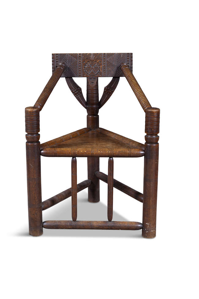 A VICTORIAN OAK 'TURNERS' CHAIR 

the crest rail..., Fine Irish Art at Adams Auctioneers