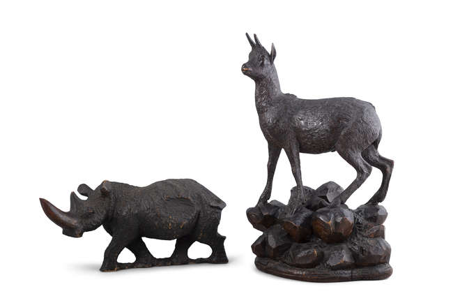 TWO BLACK FOREST ANIMAL CARVINGS, 

including an..., Fine Irish Art at Adams Auctioneers