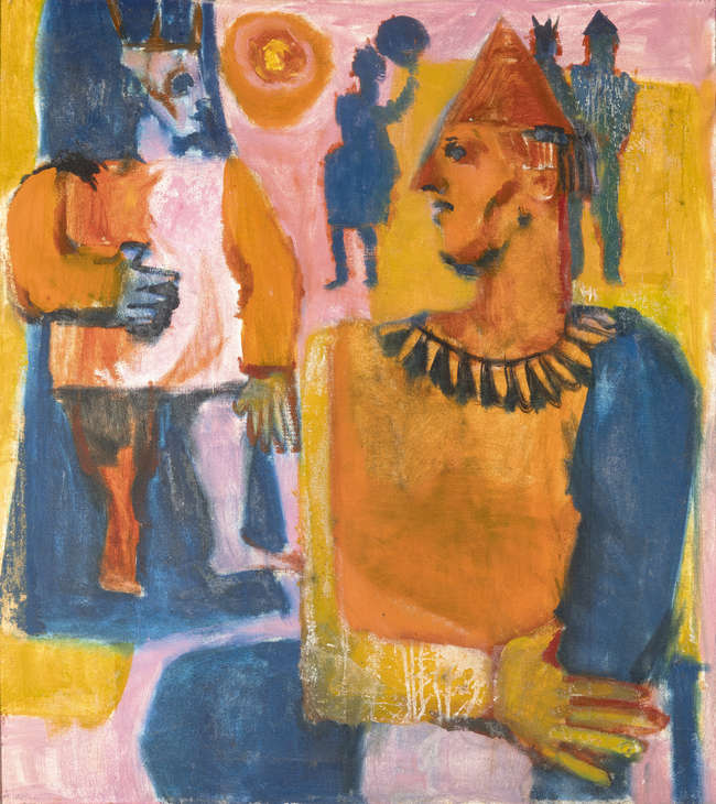 Alice Hanratty (b.1939) 
Clown Figures
Oil on ca..., Fine Irish Art at Adams Auctioneers