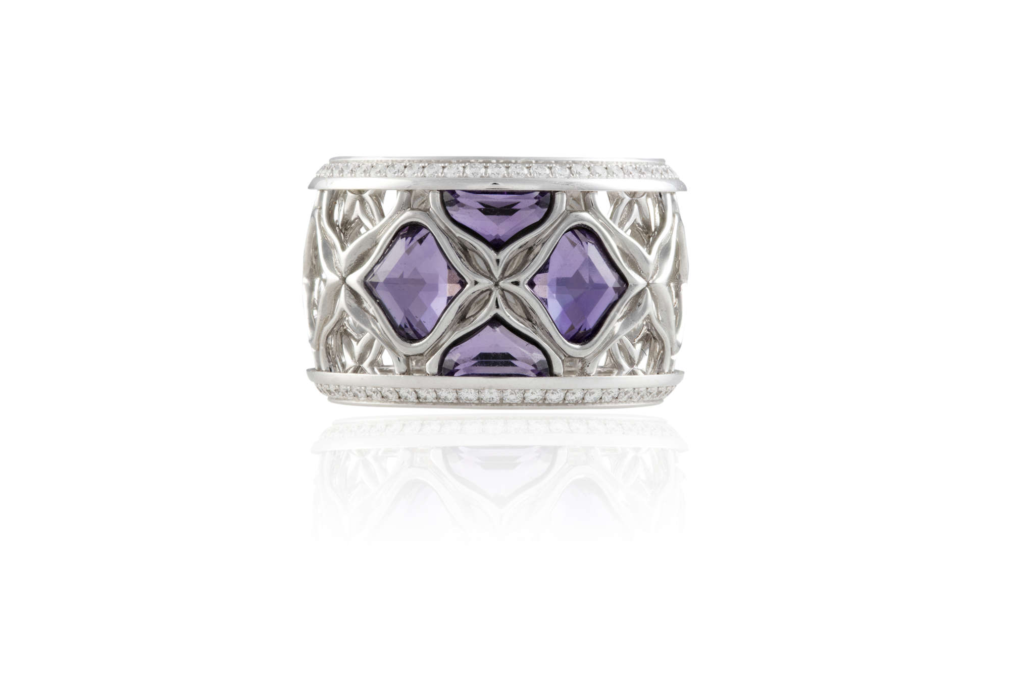 Lot 152 A Gold Amethyst And Diamond Ring Imperiale Lace By Chopard The Intricate Openwork Filigree Band Set With Four Fancy Cut Amethysts To The Centre Within A Border Of Pave Set Diamonds Mounted